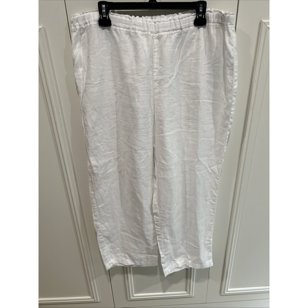 Eileen Fisher White Organic Cotton Pull On Pants Beachy Resort Cruise Coastal